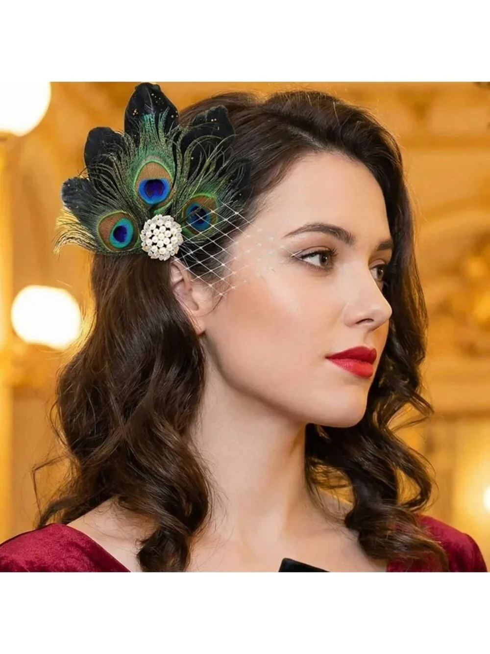 Elegant Peacock Feather Fascinator Hair Clip | 1920s Flapper Headpiece & Gatsby